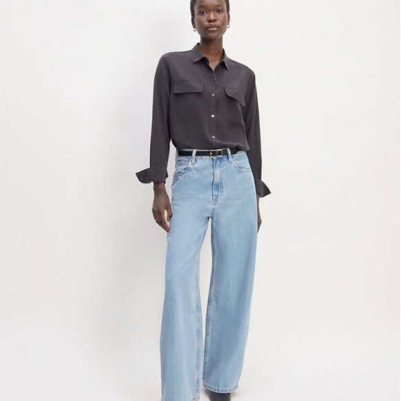 NWT Everlane The Washable Silk Relaxed Shirt Button Down Black Blouse Size 6 - Picture 2 of 15